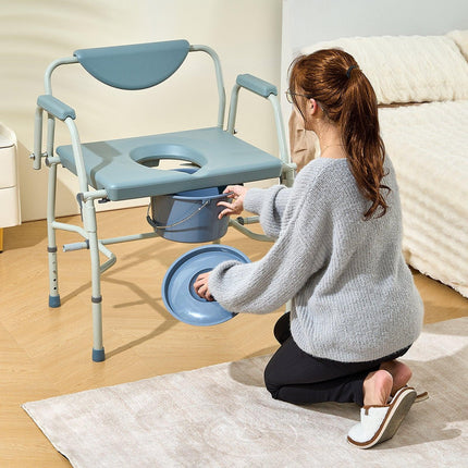 Commode Chair, Bedside Commode with Drop-Down Arms and Detachable Backrest, 5-Level Adjustable Height, 7L Removable Bucket, Easy to Assemble, 1000LBS Capacity, Portable Toilet for Adults Seniors.