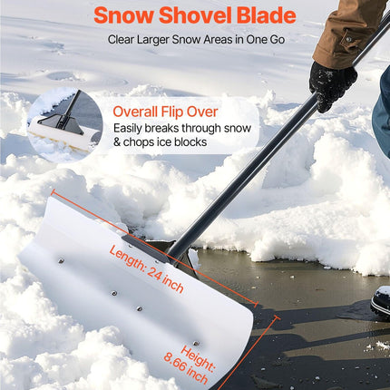 Snow Pusher Shovel, 61 cm Wide Outdoor Snowplow Shovel with Ergonomic Grip, HDPE Plastic Blade, Winter Shovels with Segmented Handle, Portable Snow Removal Tool for Driveway Garden Camping.