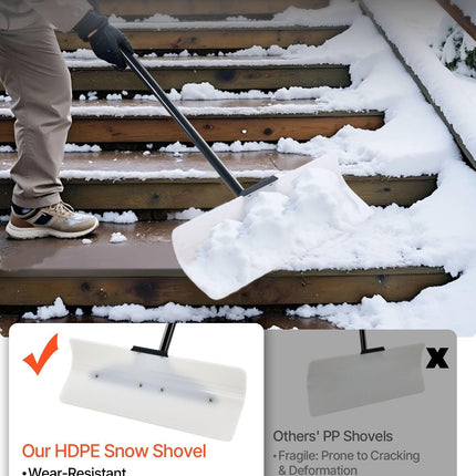 Snow Pusher Shovel, 61 cm Wide Outdoor Snowplow Shovel with Ergonomic Grip, HDPE Plastic Blade, Winter Shovels with Segmented Handle, Portable Snow Removal Tool for Driveway Garden Camping.