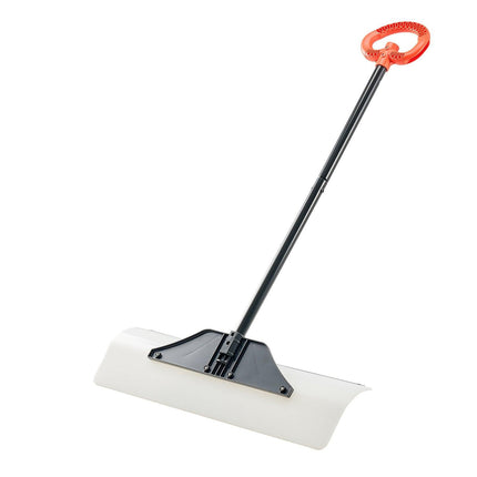 Snow Pusher Shovel, 76.2 cm Outdoor Snowplow Shovel with Ergonomic Grip, HDPE Plastic Blade, Winter Shovels with Segmented Handle, Metal Edged Strip, Portable Snow Removal Tool for Driveway.