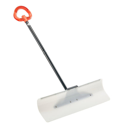 Snow Pusher Shovel, 76.2 cm Outdoor Snowplow Shovel with Ergonomic Grip, HDPE Plastic Blade, Winter Shovels with Segmented Handle, Metal Edged Strip, Portable Snow Removal Tool for Driveway.
