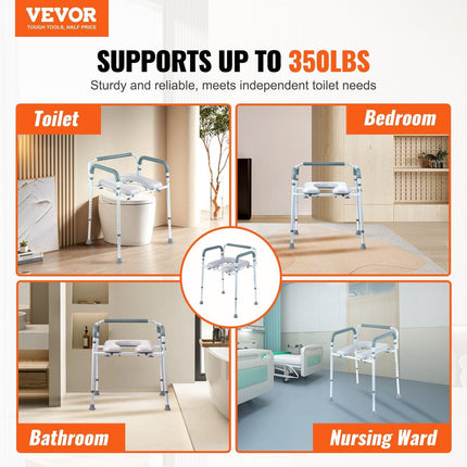 Commode Chair, Bedside Commode with Padded Seat and Arms, 7-Level Adjustable Height, 5.8L Removable Bucket, Easy to Assemble, 350 LBS Capacity, Raised Toilet Seat for Adults Seniors.