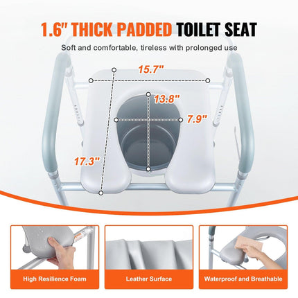 Commode Chair, Bedside Commode with Padded Seat and Arms, 7-Level Adjustable Height, 5.8L Removable Bucket, Easy to Assemble, 350 LBS Capacity, Raised Toilet Seat for Adults Seniors.