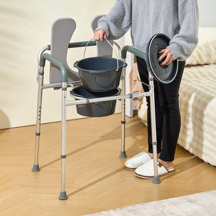 Commode Chair, Bedside Commode with Padded Seat and Arms, 7-Level Adjustable Height, 5.8L Removable Bucket, Easy to Assemble, 350 LBS Capacity, Raised Toilet Seat for Adults Seniors.