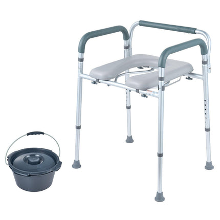 Commode Chair, Bedside Commode with Padded Seat and Arms, 7-Level Adjustable Height, 5.8L Removable Bucket, Easy to Assemble, 350 LBS Capacity, Raised Toilet Seat for Adults Seniors.