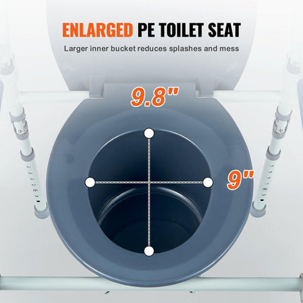 Commode Chair, Bedside Commode with Wider Toilet Seat, 7-Level Adjustable Height, 5.8L Removable Bucket, Easy to Assemble, 350 LBS Capacity, Raised Toilet Seat for Adults Seniors.