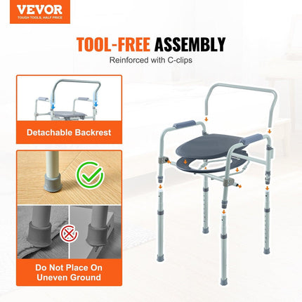 Commode Chair, Bedside Commode with Wider Toilet Seat, 7-Level Adjustable Height, 5.8L Removable Bucket, Easy to Assemble, 350 LBS Capacity, Raised Toilet Seat for Adults Seniors.