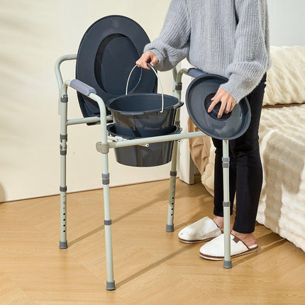 Commode Chair, Bedside Commode with Wider Toilet Seat, 7-Level Adjustable Height, 5.8L Removable Bucket, Easy to Assemble, 350 LBS Capacity, Raised Toilet Seat for Adults Seniors.