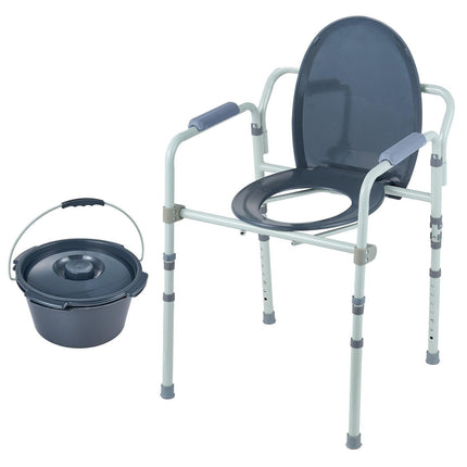 Commode Chair, Bedside Commode with Wider Toilet Seat, 7-Level Adjustable Height, 5.8L Removable Bucket, Easy to Assemble, 350 LBS Capacity, Raised Toilet Seat for Adults Seniors.