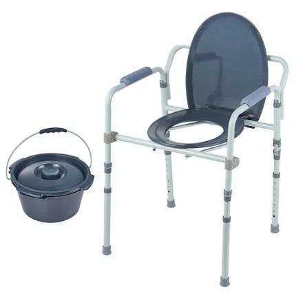 Commode Chair, Bedside Commode with Wider Toilet Seat, 7-Level Adjustable Height, 5.8L Removable Bucket, Easy to Assemble, 350 LBS Capacity, Raised Toilet Seat for Adults Seniors.