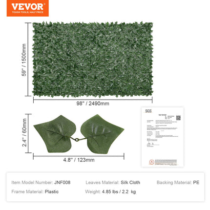 Ivy Privacy Fence, 59 x 98 in Artificial Green Wall Screen, Greenery Ivy Fence with Mesh Cloth Backing and Strengthened Joint, Faux Hedges Vine Leaf Decoration for Outdoor Garden, Yard, Balcony.