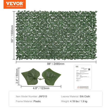 Ivy Privacy Fence, 1500 x 2490 mm Artificial Green Wall Screen, Greenery Ivy Fence with Strengthened Joint, Faux Hedges Vine Leaf Decoration for Outdoor Garden, Yard, Patio Decor.