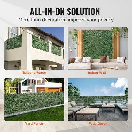 Ivy Privacy Fence, 59 x 158in Artificial Green Wall Screen, Greenery Ivy Fence w/ Mesh Cloth Backing and Strengthened Joint, Faux Hedges Vine Leaf Decoration for Outdoor Garden, Yard, Balcony.
