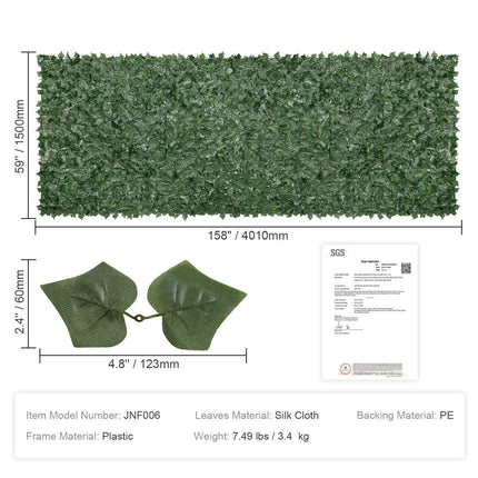 Ivy Privacy Fence, 59 x 158in Artificial Green Wall Screen, Greenery Ivy Fence w/ Mesh Cloth Backing and Strengthened Joint, Faux Hedges Vine Leaf Decoration for Outdoor Garden, Yard, Balcony.