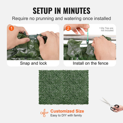Ivy Privacy Fence, 1830 x 2440 mm Artificial Green Wall Screen, Greenery Ivy Fence with Mesh Cloth Backing and Strengthened Joint, Faux Hedges Vine Leaf Decoration for Outdoor Garden, Yard.