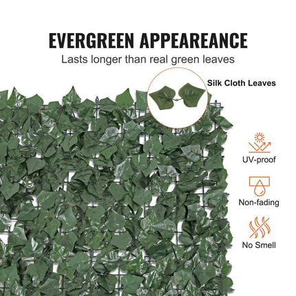 Ivy Privacy Fence, 2440 x 1830 mm Artificial Green Wall Screen, Greenery Ivy Fence with Strengthened Joint, Faux Hedges Vine Leaf Decoration for Outdoor Garden, Yard, Balcony, Patio Decor.