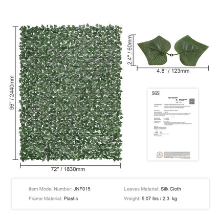 Ivy Privacy Fence, 2440 x 1830 mm Artificial Green Wall Screen, Greenery Ivy Fence with Strengthened Joint, Faux Hedges Vine Leaf Decoration for Outdoor Garden, Yard, Balcony, Patio Decor.