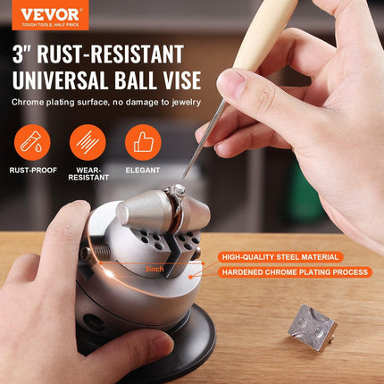 Ball Vise, 3" Engraving Setting Tool, 360° Rotation Engraving Block Vise, 70 PCS Attachment Jewelry Engraving Block Tools Standard Block for Gemstone Inlay and Small-Scale Engraving.