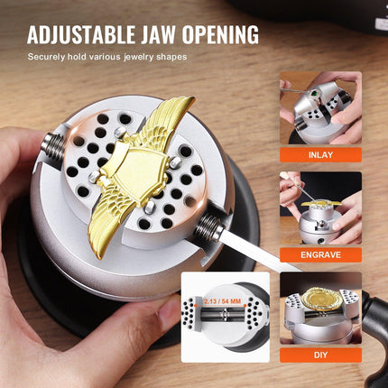 Ball Vise, 3" Engraving Setting Tool, 360° Rotation Engraving Block Vise, 70 PCS Attachment Jewelry Engraving Block Tools Standard Block for Gemstone Inlay and Small-Scale Engraving.