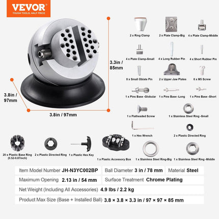 Ball Vise, 3" Engraving Setting Tool, 360° Rotation Engraving Block Vise, 70 PCS Attachment Jewelry Engraving Block Tools Standard Block for Gemstone Inlay and Small-Scale Engraving.