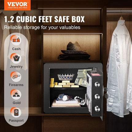 Safe 1.2 Cubic Feet Home Safe Steel for Cash Gold 15.8x11.8x13.8 inch.