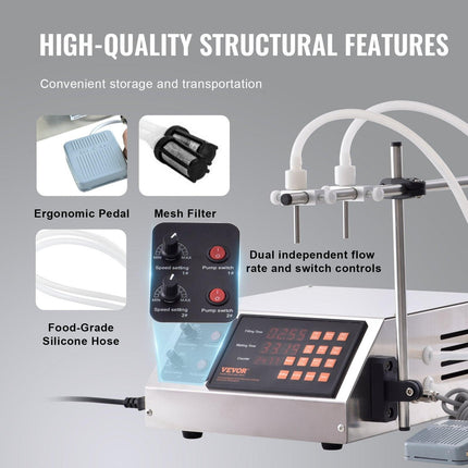 Liquid Filling Machine, 10-4000ml Filling Capacity, Automatic Bottle Filler Machine Bottling Machine Digital Control for Milk, Water, Wine, Beverage, Soy Sauce, Vinegar, Alcohol (Double Nozzle).
