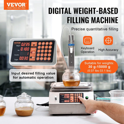 Liquid Filling Machine, 30-15000 g Weighing Capacity, Automatic Bottle Filler Machine Bottling Machine Digital Control for Milk, Water, Oil, Wine, Beverage, Detergent, Shampoo (Single Nozzle).