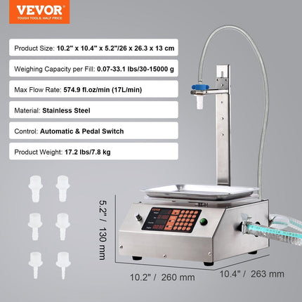 Liquid Filling Machine, 30-15000 g Weighing Capacity, Automatic Bottle Filler Machine Bottling Machine Digital Control for Milk, Water, Oil, Wine, Beverage, Detergent, Shampoo (Single Nozzle).