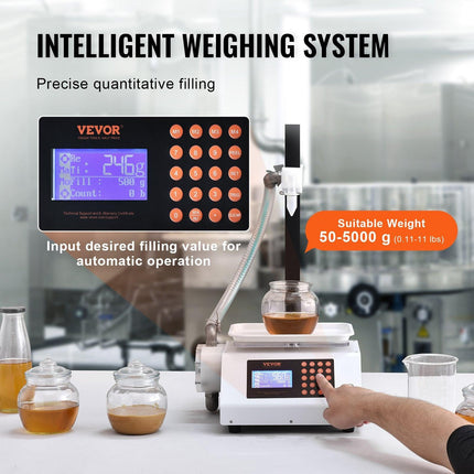 Liquid Filling Machine, 50-5000 g Weighing Capacity, Automatic Bottle Filler Machine Bottling Machine Gear Pump Digital Control for Honey, Oil, Wine, Detergent, Viscous Liquids (Single Nozzle).