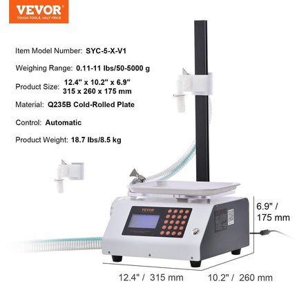 Liquid Filling Machine, 50-5000 g Weighing Capacity, Automatic Bottle Filler Machine Bottling Machine Gear Pump Digital Control for Honey, Oil, Wine, Detergent, Viscous Liquids (Single Nozzle).