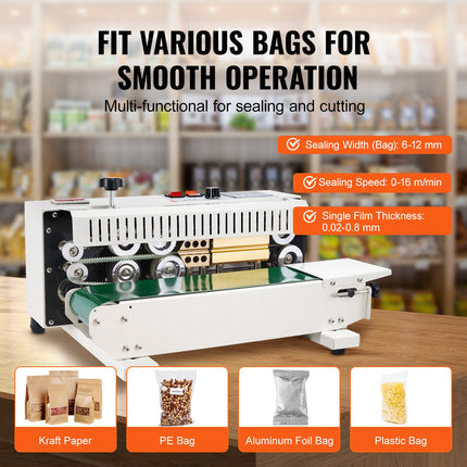 Continuous Bag Band Sealing Machine Horizontal Band Sealer Count Function.
