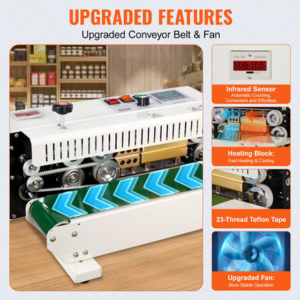 Continuous Bag Band Sealing Machine Horizontal Band Sealer Count Function.