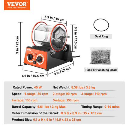 3kg Rotary Tumbler Surface Polisher Jewelry Polish Finish Machine Gem DIY.