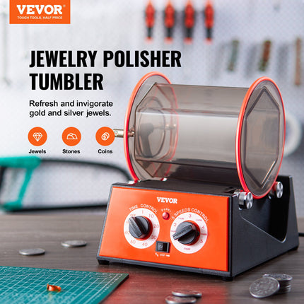 Jewelry Polisher Tumbler, 11lbs/5kg Capacity Mini Rotary Tumbler Machine with 0-60 Minutes Timer, 5 Speeds Jewelry Rotary Finisher for Surface Polishing Grinding Buffing Gemstones Jewels Coins.