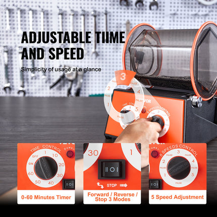 Jewelry Polisher Tumbler, 11lbs/5kg Capacity Mini Rotary Tumbler Machine with 0-60 Minutes Timer, 5 Speeds Jewelry Rotary Finisher for Surface Polishing Grinding Buffing Gemstones Jewels Coins.
