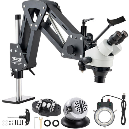 VEVOR Multi-Directional Microscope with Spring Bracket, 7X-45X Magnification Jewelry Microscope, Micro Jewelry Inlaid Stand with Integrated USB Ring LED Light and 360° Ball Vise, for Jewelry Inlay.