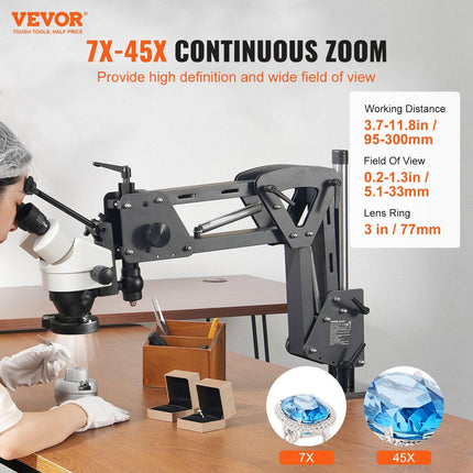 VEVOR Multi-Directional Microscope with Spring Bracket, 7X-45X Magnification Jewelry Microscope, Micro Jewelry Inlaid Stand with Integrated USB Ring LED Light and 360° Ball Vise, for Jewelry Inlay.