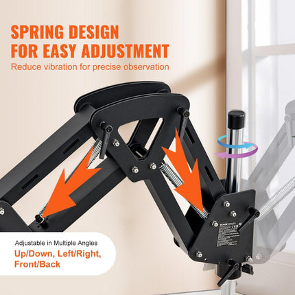 VEVOR Multi-Directional Microscope with Spring Bracket, 7X-45X Magnification Jewelry Microscope, Micro Jewelry Inlaid Stand with Integrated USB Ring LED Light and 360° Ball Vise, for Jewelry Inlay.