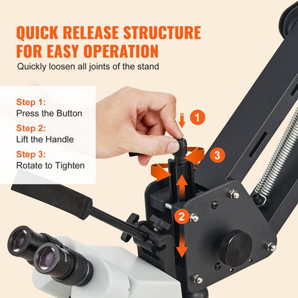VEVOR Multi-Directional Microscope with Spring Bracket, 7X-45X Magnification Jewelry Microscope, Micro Jewelry Inlaid Stand with Integrated USB Ring LED Light and 360° Ball Vise, for Jewelry Inlay.