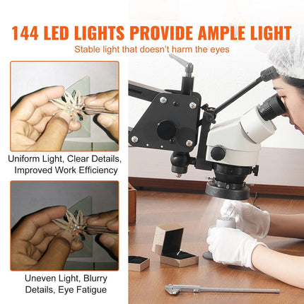 VEVOR Multi-Directional Microscope with Spring Bracket, 7X-45X Magnification Jewelry Microscope, Micro Jewelry Inlaid Stand with Integrated USB Ring LED Light and 360° Ball Vise, for Jewelry Inlay.