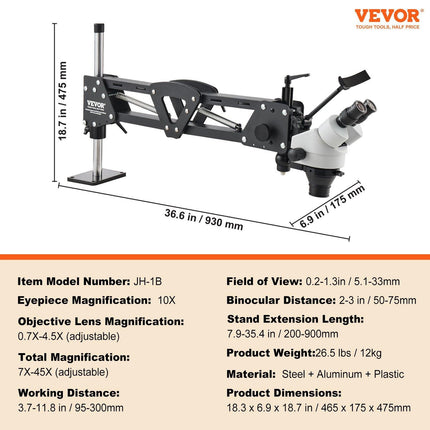 VEVOR Multi-Directional Microscope with Spring Bracket, 7X-45X Magnification Jewelry Microscope, Micro Jewelry Inlaid Stand with Integrated USB Ring LED Light and 360° Ball Vise, for Jewelry Inlay.