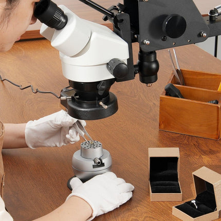 VEVOR Multi-Directional Microscope with Spring Bracket, 7X-45X Magnification Jewelry Microscope, Micro Jewelry Inlaid Stand with Integrated USB Ring LED Light and 360° Ball Vise, for Jewelry Inlay.