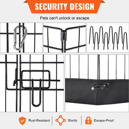 Dog Playpen, 8 Panels Foldable Metal Dog Exercise Pen with Bottom Pad, 24" H Pet Fence Puppy Crate Kennel with Ground Stakes, Indoor Outdoor Dog Pen for Small Medium Pets, for Camping, Yard.