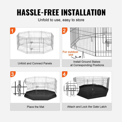 Dog Playpen, 8 Panels Foldable Metal Dog Exercise Pen with Bottom Pad, 24" H Pet Fence Puppy Crate Kennel with Ground Stakes, Indoor Outdoor Dog Pen for Small Medium Pets, for Camping, Yard.