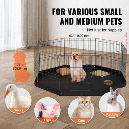 Dog Playpen, 8 Panels Foldable Metal Dog Exercise Pen with Bottom Pad, 24" H Pet Fence Puppy Crate Kennel with Ground Stakes, Indoor Outdoor Dog Pen for Small Medium Pets, for Camping, Yard.