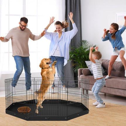 Dog Playpen, 8 Panels Foldable Metal Dog Exercise Pen with Bottom Pad, 24" H Pet Fence Puppy Crate Kennel with Ground Stakes, Indoor Outdoor Dog Pen for Small Medium Pets, for Camping, Yard.