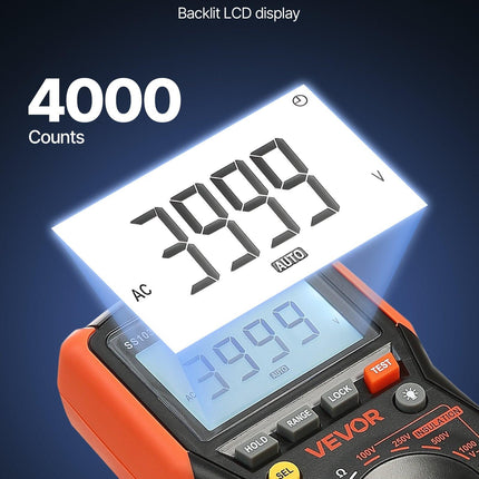 Digital Multimeter, 4000-Count TRMS Voltmeter Ohmmeter, 1000V AC/DC Voltage Tester with Switchable Auto/Manual Range for Voltage, Resistance, and Continuity Measurment.