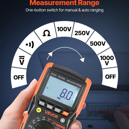 Digital Multimeter, 4000-Count TRMS Voltmeter Ohmmeter, 1000V AC/DC Voltage Tester with Switchable Auto/Manual Range for Voltage, Resistance, and Continuity Measurment.