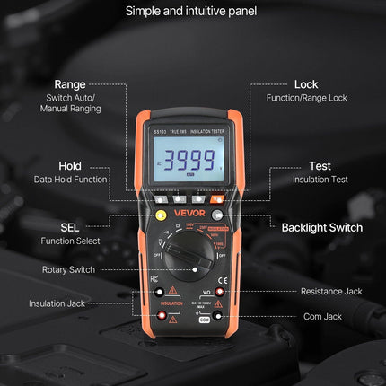 Digital Multimeter, 4000-Count TRMS Voltmeter Ohmmeter, 1000V AC/DC Voltage Tester with Switchable Auto/Manual Range for Voltage, Resistance, and Continuity Measurment.