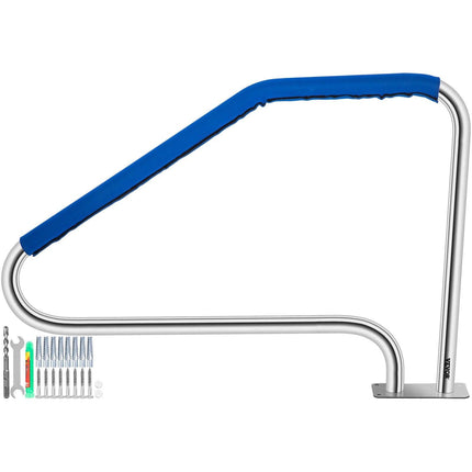 Swimming Pool Handrail Ladder Handrail Stainless Steel Rail w/ Base Plate.